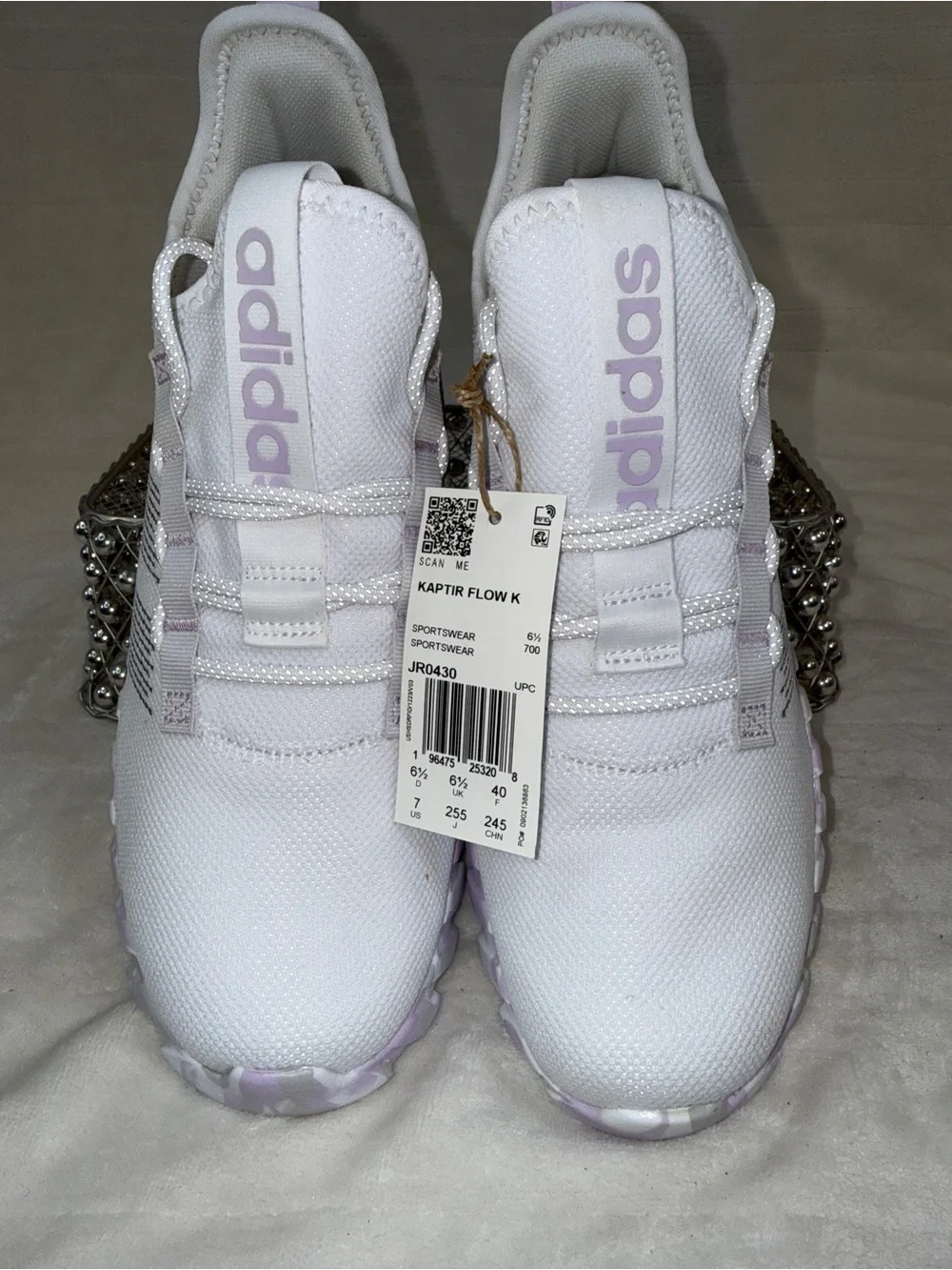 Adidas Kaptir Flow K White Purple Sz Youth 7  JR0430 NWT